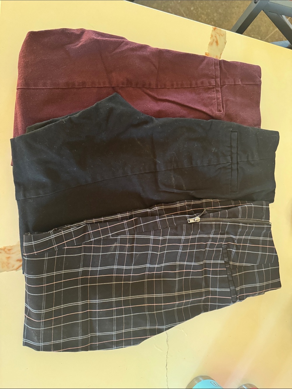 a new day Women's Straight Leg Pants Trio - Burgundy, Black, Navy Plaid